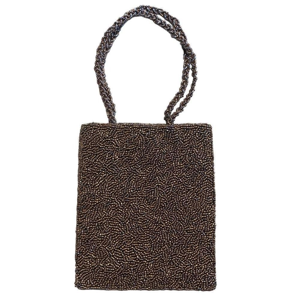 Vintage 1990s AB Bronze Seed Bead Small Evening Bag Snap Top EUC Rectangle